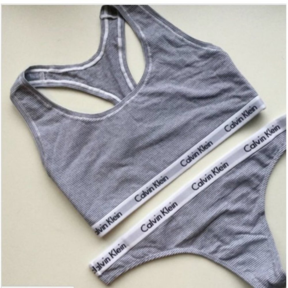 NEW Calvin Klein Horseback Bra Thong Set Striped